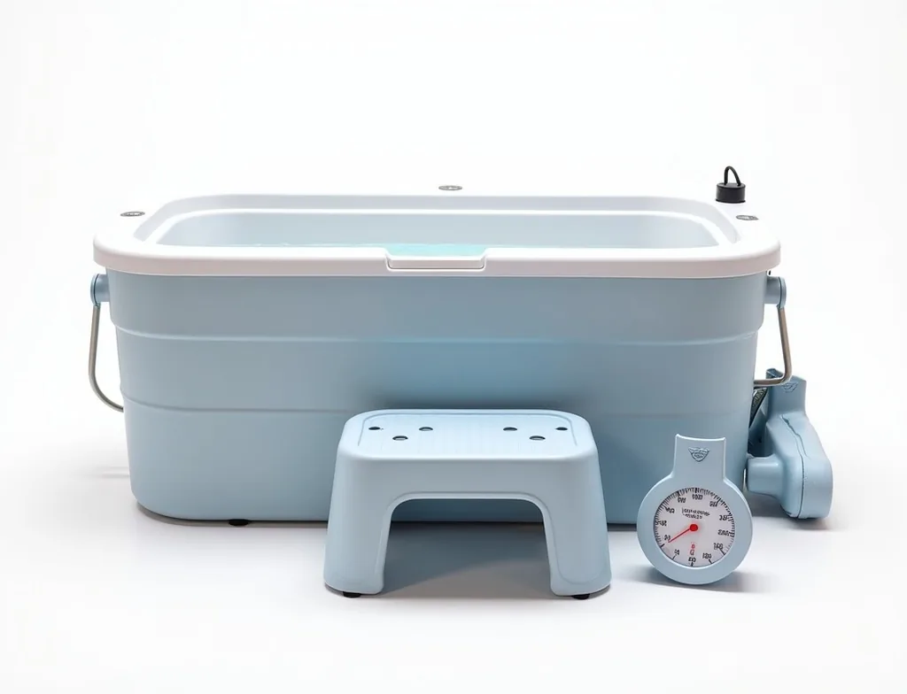 Complete cold plunge recovery set with main insulated tub and accessories arranged together