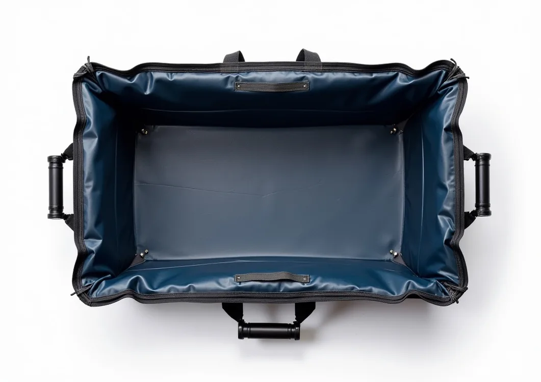 Folded portable cold plunge tub with carrying bag and support poles