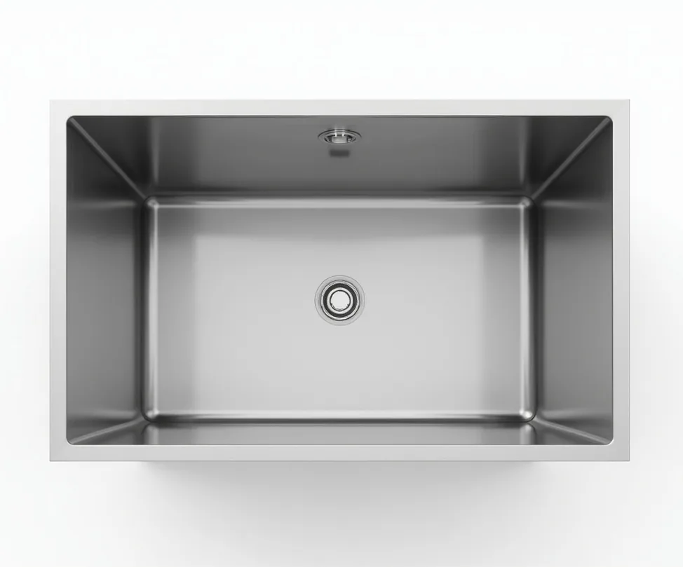 Deep compact stainless steel sitting tub overhead top-down view